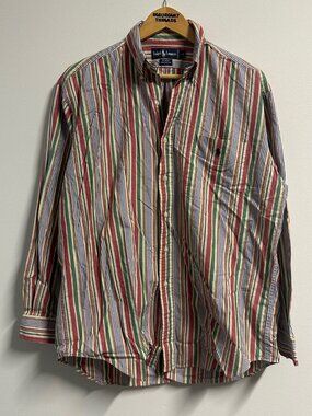 Vintage Polo Ralph Lauren Multicolored Button Up Long Sleeve Shirt Pastels Mens